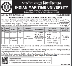 IMU Non-Teaching Recruitment 2024